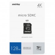 Micro SDXC 128GB Smartbuy U3 V30 A1 Advanced R/W up to 90/55 с адапт (SB128GBSDU1A-AD)