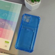 Чехол-накладка силиконовая для iPhone 14 (с карманом для карты), флуоресц. синий