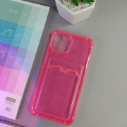 Чехол-накладка силиконовая для iPhone 14 Pro Max (с карманом для карты), флуоресц. розовый