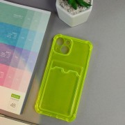 Чехол-накладка силиконовая для iPhone 14 Pro (с карманом для карты), флуоресц. лимонный