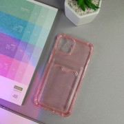 Чехол-накладка силиконовая для iPhone 14 Pro Max (с карманом для карты), прозрачный розовый