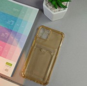 Чехол-накладка силиконовая для iPhone 14 Pro (с карманом для карты), прозрачный золотой