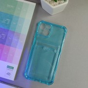Чехол-накладка силиконовая для iPhone 14 Pro Max (с карманом для карты), прозрачный голубой