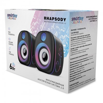 Акустическая система 2.0 SmartBuy RHAPSODY, 6Вт, RGB-подсветка, USB (SBA-4800)