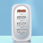 СЗУ XO L100, 2.4A, USBx4, быстрая зарядка QC 3.0, блочок, белый