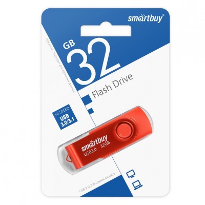 USB 32GB SmartBuy UFD 3.0/3.1 Twist Red (SB032GB3TWR), красный