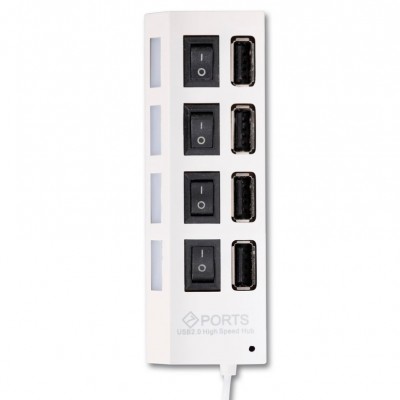 Smartbuy USB 2.0 хаб с выключателями, 4 порта, СуперЭконом, белый