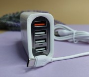 СЗУ XO L100, 2.4A, USBx4, быстрая зарядка QC 3.0, блочок + кабель Type-C, белый