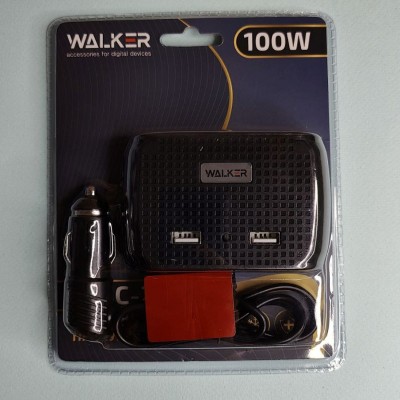 Разветвитель в прикуриватель WALKER WSC-25, 100Вт, 3 разъема + 2 USB (2.4А), с индикатором