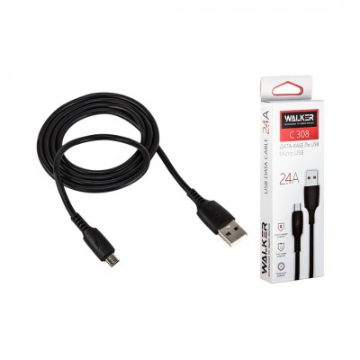 Кабель MICRO-USB Walker C308, 2.4A, черный
