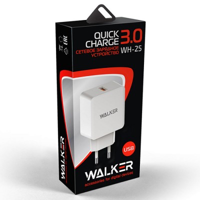СЗУ Walker WH-25, 3А, 18Вт, USBx1, быстрая зарядка QC 3.0 блочок + кабель Micro, белый