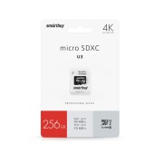 Micro SDXC 256GB Smartbuy Class10 PRO U3 R/W:90/70 MB/s (с адаптером SD)