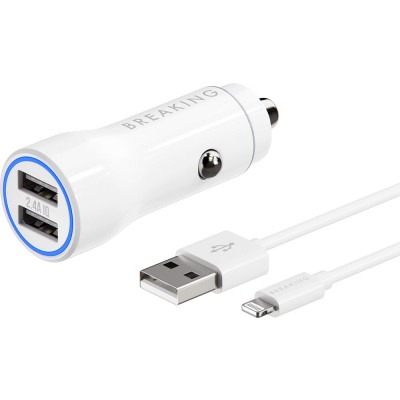 Breaking АЗУ A16 2USB, 2.4A + кабель USB-A - Lightning (23200), белый