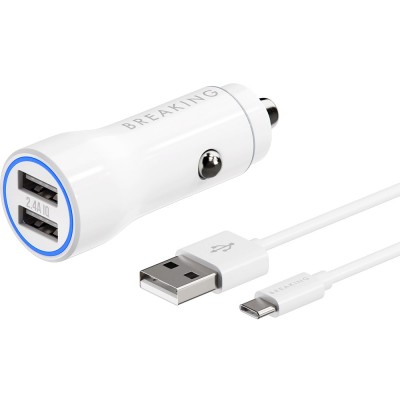 Breaking АЗУ A18 2USB, 2.4A + кабель USB-A - USB-C (23202), белый