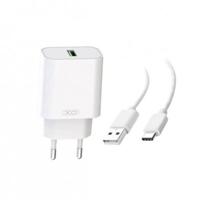 СЗУ XO L103, 3А, 18Вт, USBx1, быстрая зарядка QC 3.0, блочок + кабель Type-C, белый