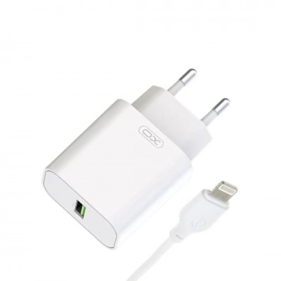 СЗУ XO L103, 3А, 18Вт, USBx1, быстрая зарядка QC 3.0, блочок + кабель Lightning, белый