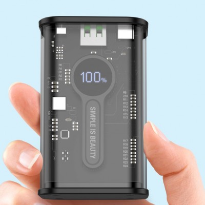 Внешний аккумулятор XO PB-305, 10000 mAh, USB/Type-C, QC 3.0+PD, 20 Вт, дисплей, прозрачный