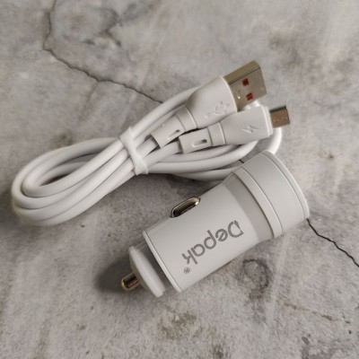 Автомобильное зарядное устройство Depak DR-K03, 2.4A, 2USB + кабель Lightning для iPhone 5/6/7,белый