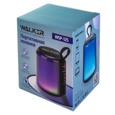 Колонка WALKER WSP-125, Bluetooth, 5Вт*1, TWS синхронизация, подсветка, синий