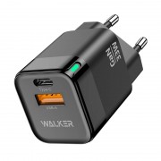 СЗУ Walker WH-43 GaN, блочок, 3А, 33Вт, USBx1/Type-Cx1, быстрая зарядка QC 3.0+PD, черный