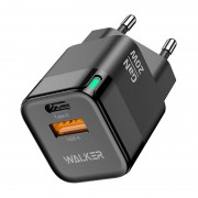 СЗУ Walker WH-42 GaN, блочок, 3А, 20Вт, USBx1/Type-Cx1, быстрая зарядка QC 3.0+PD, черный
