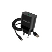 СЗУ Walker WH-35, 3А, 15Вт, USBx1, быстрая зарядка QC 3.0 блочок + кабель TYPE-C, черный