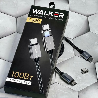 Walker C990 Кабель Type-C-Type-C, 100W, магнитный, передача данных, черный