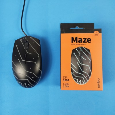 Perfeo мышь оптическая "MAZE", 4 кн, USB, Game Design, RGB подсветка, 1200 DPI. черный