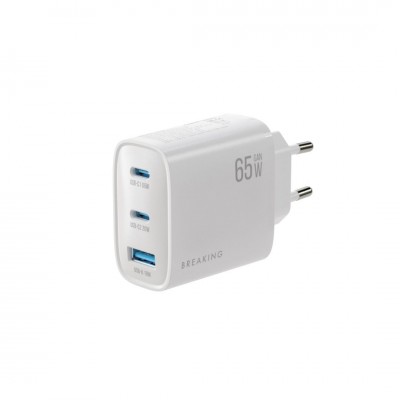 Breaking СЗУ WC19, 2USB-C + USB-А, GaN 65W, QC 3.0, 3A (22258), белый