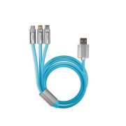 Дата-кабель Smartbuy USB - 3-в-1 супертолстый BOLD TYPE C+LIGHTNING+MICROUSB, 3А, TPE, 1 м, синий