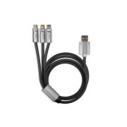 Дата-кабель Smartbuy USB - 3-в-1 супертолстый BOLD TYPE C+LIGHTNING+MICROUSB, 3А, TPE, 1 м, черный