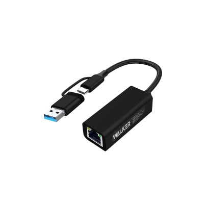 Адаптер WALKER WA-045 TYPE-C/USB - LAN, черный
