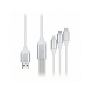 Дата-кабель Smartbuy USB - 3 в 1 Micro+C+8pin, резин, толст. 1.2 м, до 3А белый (iK-312QBOMB white)