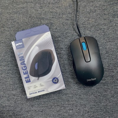 Perfeo мышь оптическая, "ELEGANT", бесшумная, 3 кн, кабель 1,8м, DPI 1000, USB, чёрн.