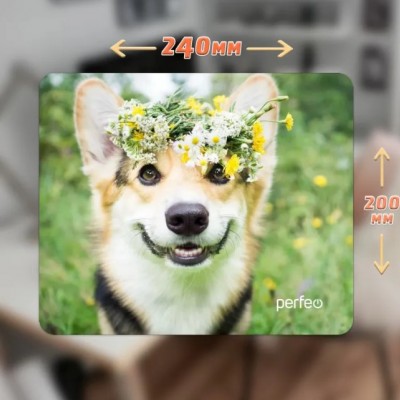 Perfeo Коврик для компьютерной мыши корги с цветами Рис.2 (240*200*2) ткань+резиновое основание