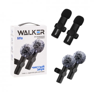 Беспроводной микрофон WALKER WRM-53, петличный, Type-C/Lightning, черный