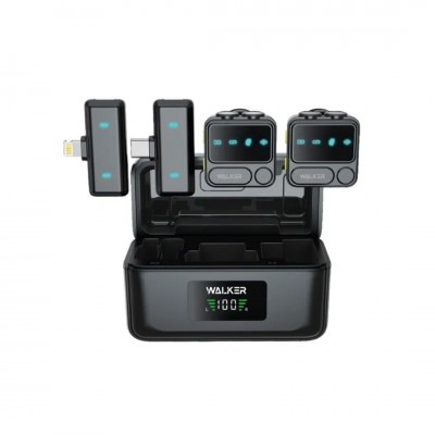 Беспроводной микрофон WALKER WRM-70, петличный, в кейсе, Type-C/Lightning, черный