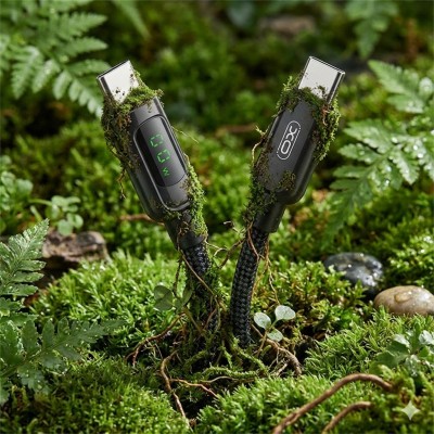 XO NB-Q203B, Type-C/Type-C, 60Вт, дисплей, матерчатая оплетка, черный