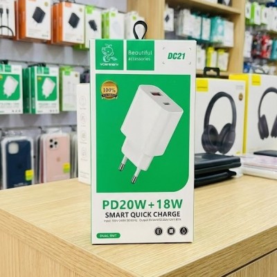 СЗУ Denmen DC21, 20W+18W, USB+USB-C, белый