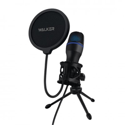 Микрофон для компьютера WALKER WCM-25, игровой, USB, подсветка, черный