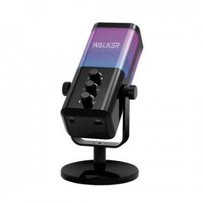 Микрофон для компьютера WALKER WCM-60, игровой, шумоподавление, рег. громкости и подсветки, черный