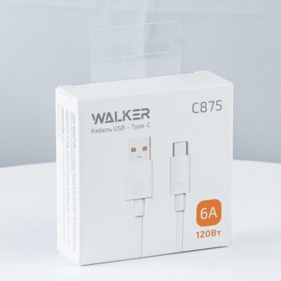Кабель USB "WALKER" C875, 120W, 6A, Type-C, белый