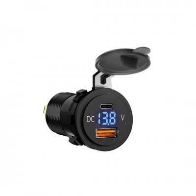 АЗУ WALKER WCR-07, 38Вт, врезное, USB/Type-C, поддержка QC/PD, черное