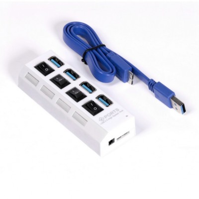 USB 3.0 хаб с выключателями, 4 порта, СуперЭконом, белый, SBHA-7304-W