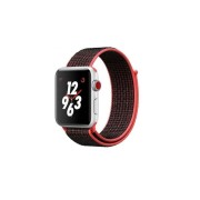 Ремешок для Apple Watch 42-44mm, нейлоновый на липучке, черный с неоново-розовой каймой