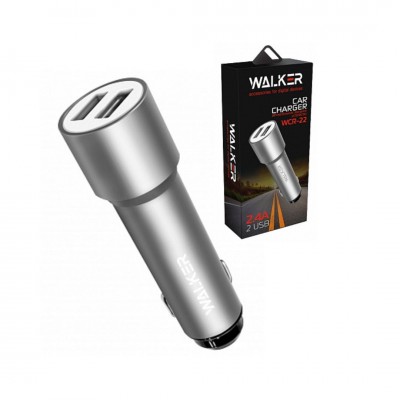 АЗУ WALKER WCR-22, 2 USB разъема (2,4А) блочок (удлиненный корпус), серебряный