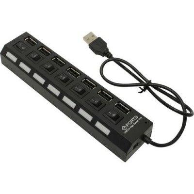 Smartbuy USB-HUB 2.0 с выключателями, 7 портов, СуперЭконом (SBHA-7207-B), черный