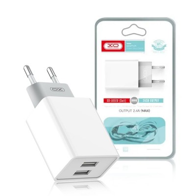 СЗУ XO L65 2.4А, 12Вт, USBx2, блочок + кабель Lightning для iPhone 5/6/7, белый