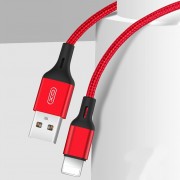 XO NB143 кабель для iPhone 5/6, длина 2 м, 2.1А, матерчатая оплетка, красный