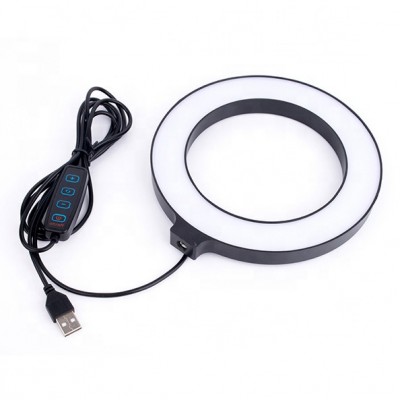 Кольцева лампа для селфи 16 см, LiveStream (USB, 3 реж. света, регулировка яркости, держат.), черный